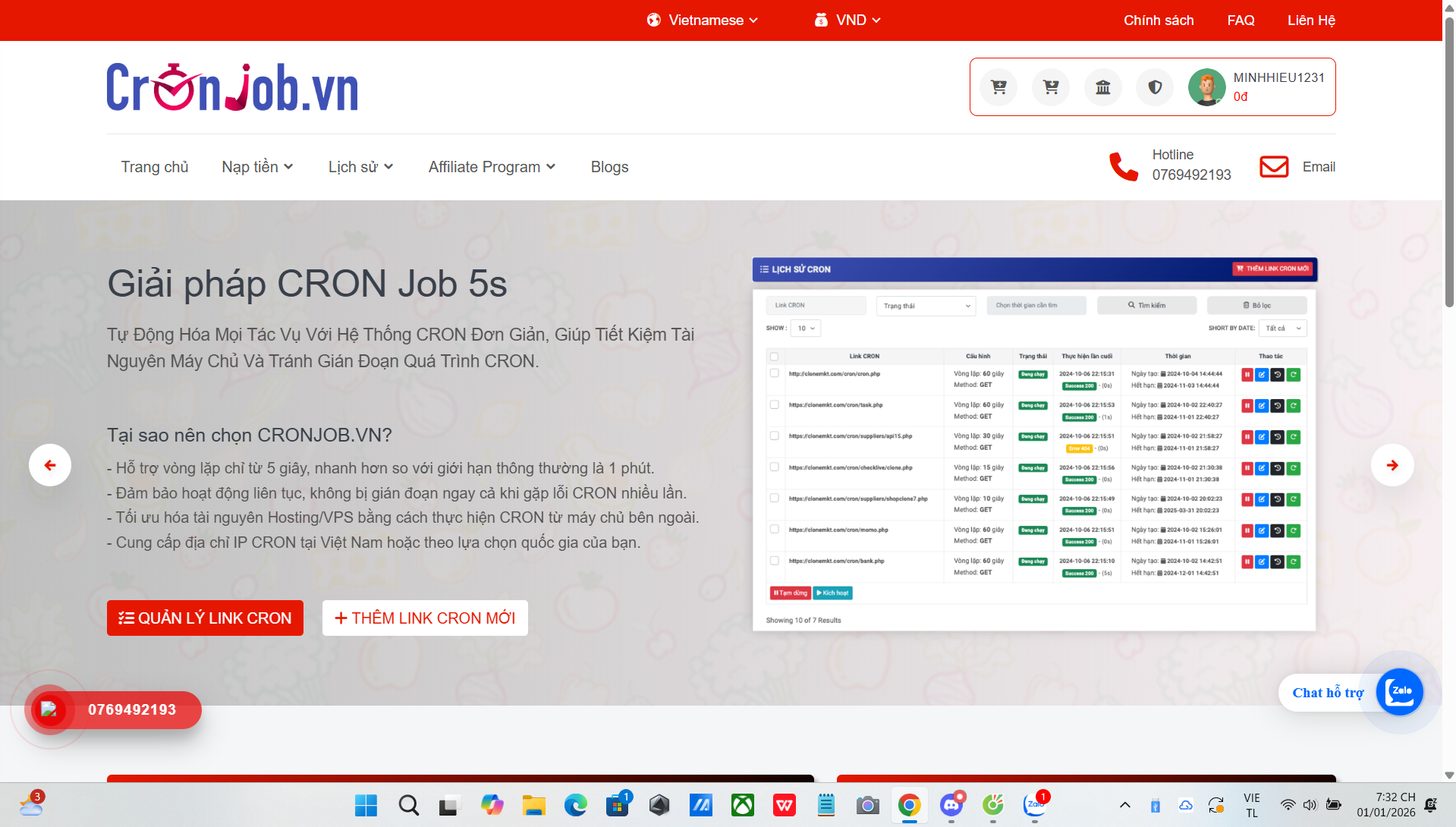 Website Cho Thuê Cronjob